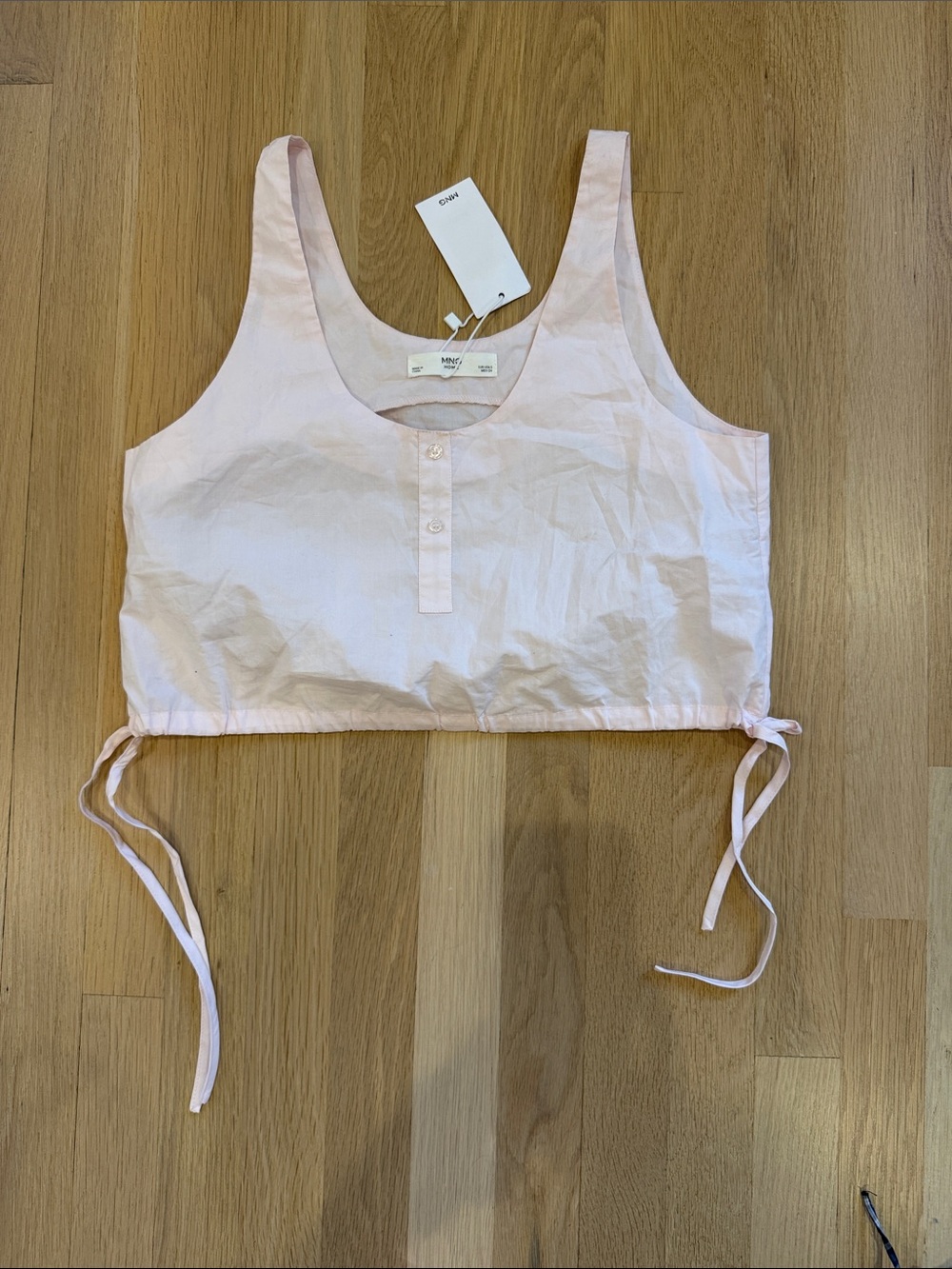 NWT Mango cotton poplin Light Pink Cropped Tank Top with Tie Hem